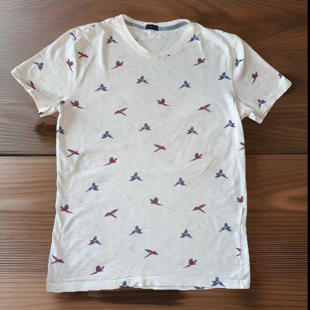 Intimissimi Men's Unisex White Parrot Print T-Shirt Small